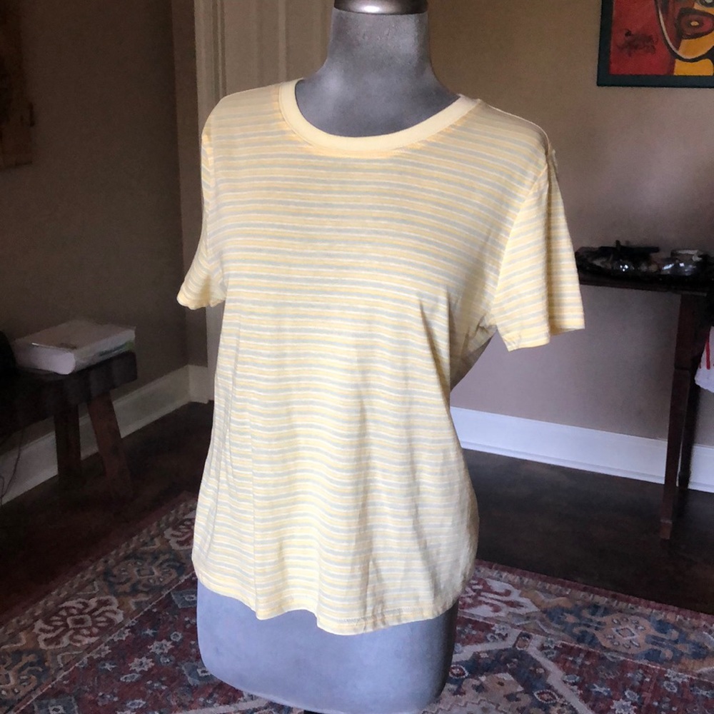 Lemon yellow with blue stripes t shirt. So soft